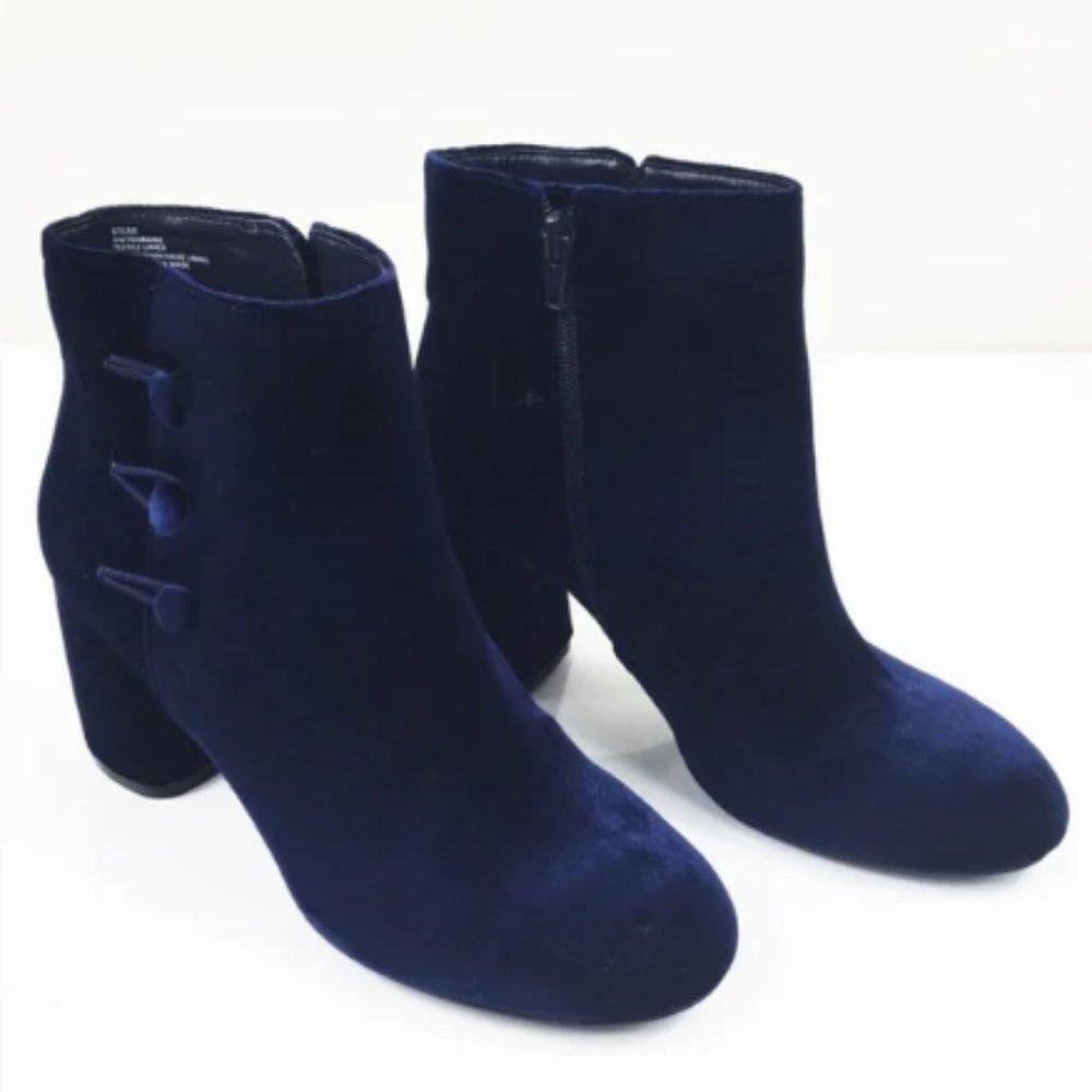 45. Nine West Khraine Ankle Bootie Blue Velvet
